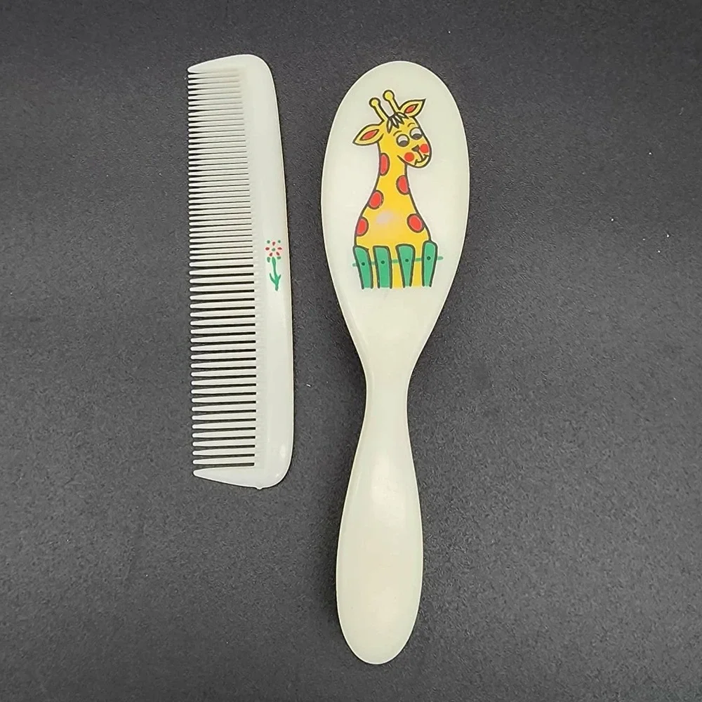 Unbranded Hair Brush and Comb‎ Set Kids Cream Giraffe Vintage Style Soft Bristle